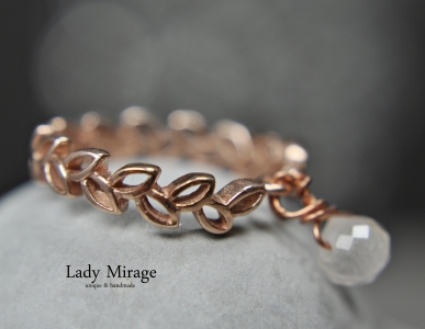 Blattring Silber - 925 - Schmaler Silberring Offen  - Baumeln Ring - Rosenquarz - Minimalistisch - Personalisiert - Handmade - Geschenkidee